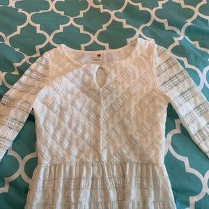 Pink Owl White Long-sleeve Lace Dress